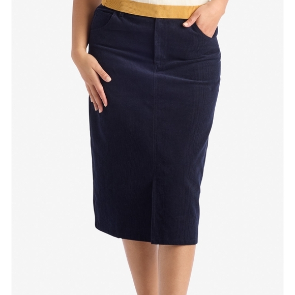Navy Blue Corduroy Midi Skirt - Picture 2 of 8